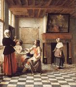 An Interior,with a Woman Drinking with Two Men,and a Maidservant Pieter de Hooch
